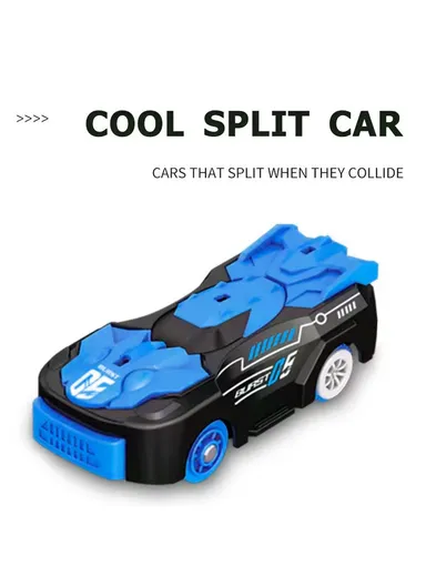 Flexible Rolling Race Rail Car Track Toy With 3 Hoops &amp; A Battery-Powered Car 6688-507 (L77 x W51 x H26)cm - Blue