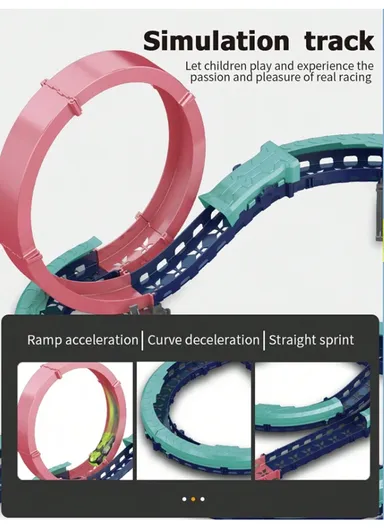 Flexible Rolling Race Rail Car Track Toy With 3 Hoops &amp; A Battery-Powered Car 6688-507 (L77 x W51 x H26)cm - Blue