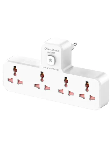 2500W 10A 4-Way Universal Power Socket With ON/OFF Power Switch EU Plug