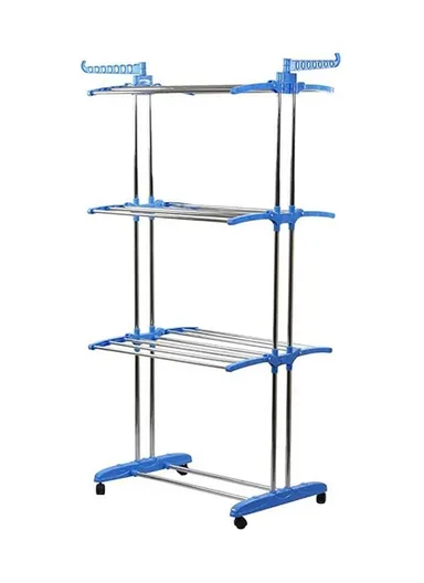  40Kg Max Load 3-Tier Foldable stainless Steel Drying Rack Cloth Laundry Hanger with 4 Wheels TW115 (W68 x D54 x H168)cm