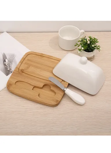 Elegant Glass &amp; Wood Butter Keeper for Organization (L18.5 x W18.5 x H9)cm - Black