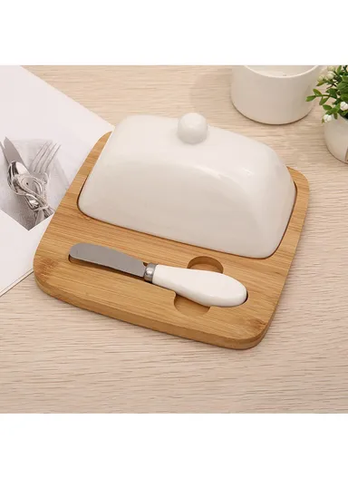 Elegant Glass &amp; Wood Butter Keeper for Organization (L18.5 x W18.5 x H9)cm - Dark Green