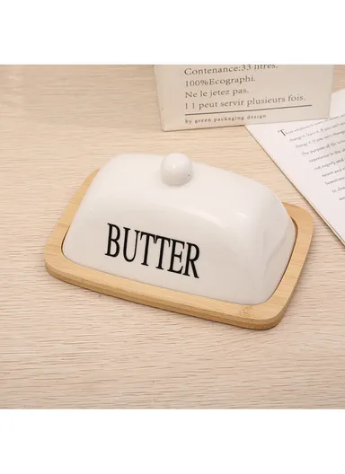 Wooden Butter Keeper With Ceramic Lid for Countertop (W18 x D11 x H9)cm - Dark Green