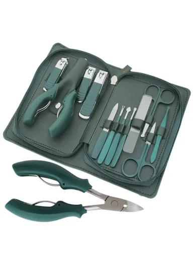 12 Pcs Stainless Steel Manicure Set Professional Nail Clipper Kit of Pedicure - Green