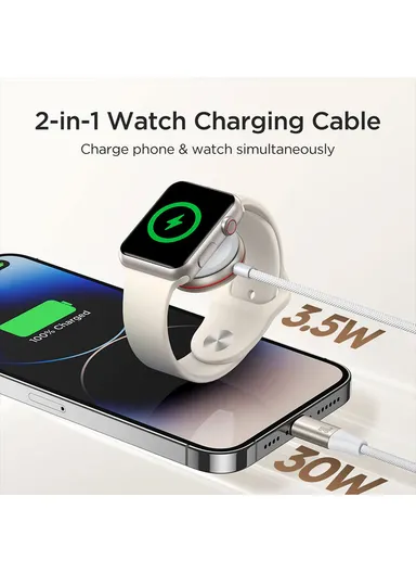 S-IW012 2-in-1 iP Watch Magnetic Charger+30W Fast Charging Cable (USB-C) 1.5m-White