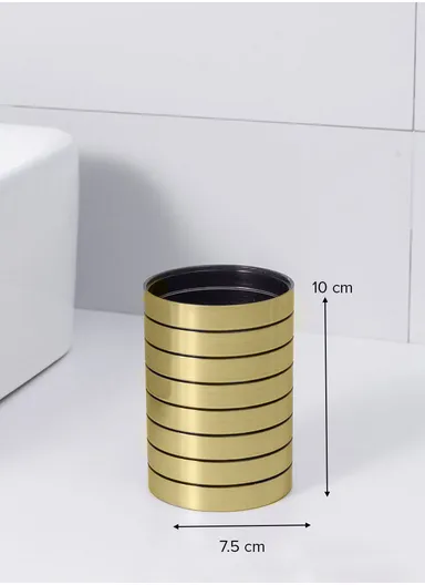 6 Pcs Bathroom Accessories Set With Toothbrush Holder, Mouthwash Cup, Lotion Dispenser, Soap Dish, Toilet Brush &amp; Waste Bin Z129-308 - Gold