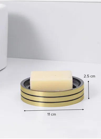 6 Pcs Bathroom Accessories Set With Toothbrush Holder, Mouthwash Cup, Lotion Dispenser, Soap Dish, Toilet Brush &amp; Waste Bin Z129-308 - Gold