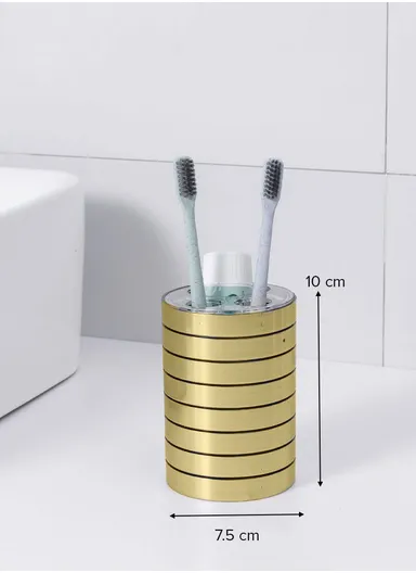 6 Pcs Bathroom Accessories Set With Toothbrush Holder, Mouthwash Cup, Lotion Dispenser, Soap Dish, Toilet Brush &amp; Waste Bin Z129-308 - Gold