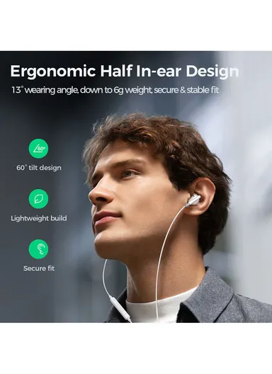 Wired Series Half In-Ear Wired Earphones JR-EW01 - White