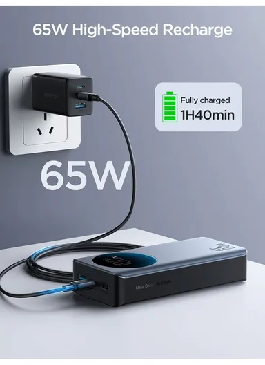 30000mAh 65W Digital Display Fast Charging Power Bank With USB to Type-C Cable JR-PBF05- Black