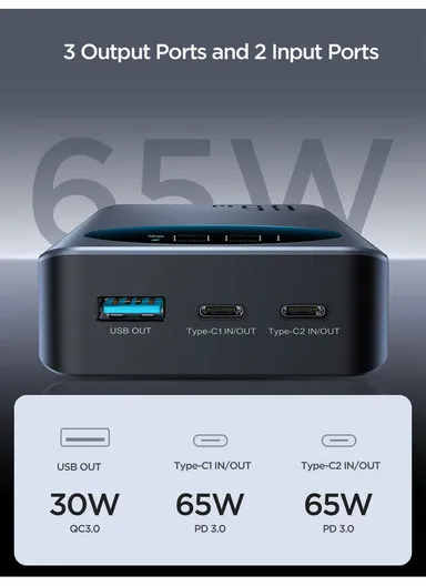 30000mAh 65W Digital Display Fast Charging Power Bank With USB to Type-C Cable JR-PBF05- Black