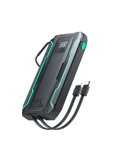 10000mAh 22.5W Power Bank With Dual Cables JR-L017 (L15.1 x W6.8 x H1.8)cm - Black