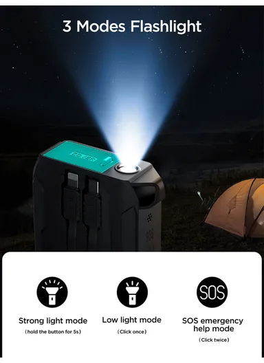 10000mAh 22.5W Power Bank With Dual Cables JR-L017 (L15.1 x W6.8 x H1.8)cm - Black