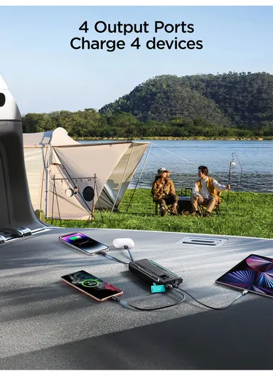 10000mAh 22.5W Power Bank With Dual Cables JR-L017 (L15.1 x W6.8 x H1.8)cm - Black