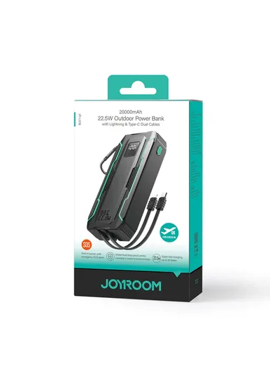 10000mAh 22.5W Power Bank With Dual Cables JR-L017 (L15.1 x W6.8 x H1.8)cm - Black