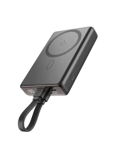 20W 10000mAh Magnetic Wireless Power Bank With Built-in Type-C to Lightning Cable &amp; Kickstand JR-PBM01 - Black