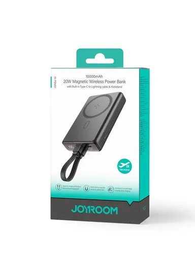 20W 10000mAh Magnetic Wireless Power Bank With Built-in Type-C to Lightning Cable &amp; Kickstand JR-PBM01 - Black