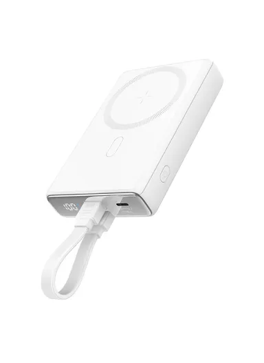 20W 10000mAh Magnetic Wireless Power Bank with Built-in Type-C to Lightning Cable &amp; Kickstand JR-PBM01 - White