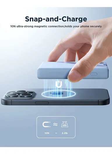 20W 10000mAh Magnetic Wireless Power Bank with Built-in Type-C to Lightning Cable &amp; Kickstand JR-PBM01 - White