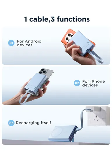 20W 10000mAh Magnetic Wireless Power Bank with Built-in Type-C to Lightning Cable &amp; Kickstand JR-PBM01 - White