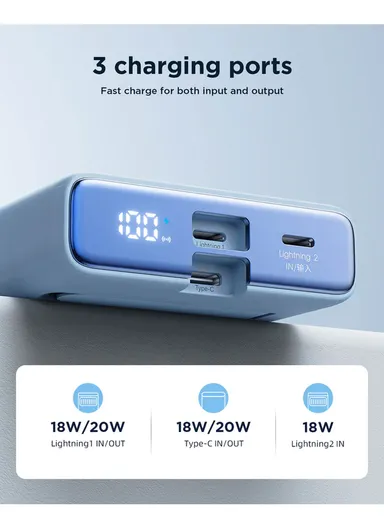 20W 10000mAh Magnetic Wireless Power Bank with Built-in Type-C to Lightning Cable &amp; Kickstand JR-PBM01 - White