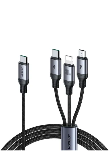 30W 1.2m Speedy Series 3-in-1 Fast Charging Cable Type-C to Lightning +Type-C+ Micro SA21-1T3 - Black