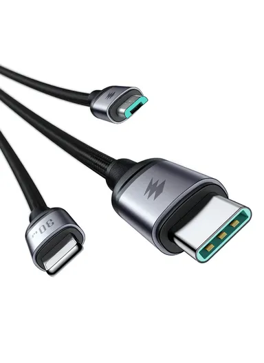30W 1.2m Speedy Series 3-in-1 Fast Charging Cable Type-C to Lightning +Type-C+ Micro SA21-1T3 - Black