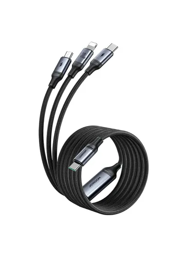 30W 1.2m Speedy Series 3-in-1 Fast Charging Cable Type-C to Lightning +Type-C+ Micro SA21-1T3 - Black