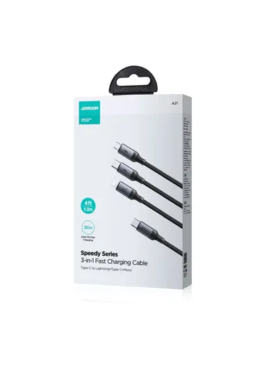30W 1.2m Speedy Series 3-in-1 Fast Charging Cable Type-C to Lightning +Type-C+ Micro SA21-1T3 - Black