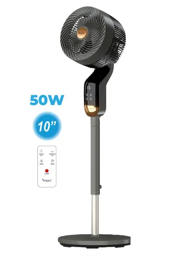 10" 50W 3D Oscillation Adjustable Height Turbo Air Circulating Stand Fan With Digital Display, Touch Panel, 8 Speeds, Wireless Remote Control &amp; 12-Hour Timer SPX20R - Grey