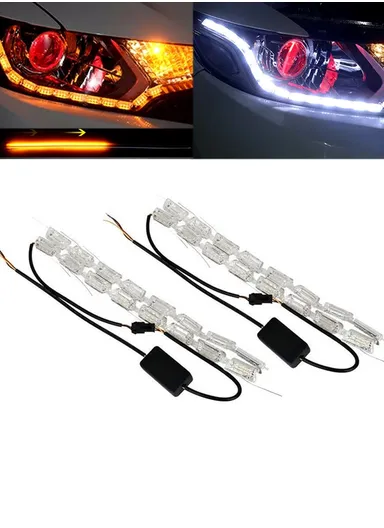 2Pcs 16LED Waterproof Car Crystal LED Strip Light, Signal Follow Light, Headlamp Follow Light, Headlight 
