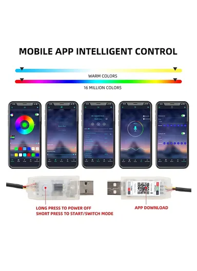 110cm+35cm USB Car Interior LED Central Control Atmosphere Lights Streamer Magic Color With Remote Control &amp; App Control