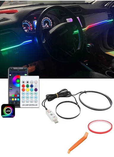 110cm+35cm USB Car Interior LED Central Control Atmosphere Lights Streamer Magic Color With Remote Control &amp; App Control