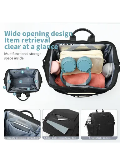 14" Laptop 15L Nylon Backpack With Water Bottle Holders &amp; Trolley Sleeve T-B9513 - Black