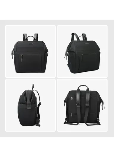 14" Laptop 15L Nylon Backpack With Water Bottle Holders &amp; Trolley Sleeve T-B9513 - Black