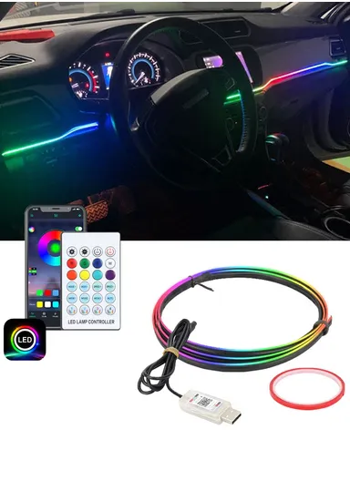 110cm USB Car Interior LED Central Control Atmosphere Lights Streamer Magic Color With Remote Control &amp; App Control
