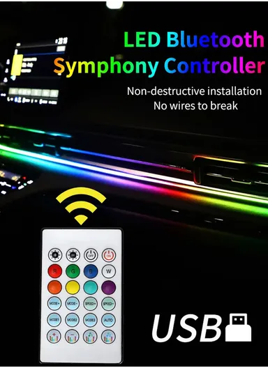 110cm USB Car Interior LED Central Control Atmosphere Lights Streamer Magic Color With Remote Control &amp; App Control