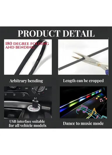 110cm USB Car Interior LED Central Control Atmosphere Lights Streamer Magic Color With Remote Control &amp; App Control