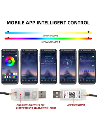 110cm USB Car Interior LED Central Control Atmosphere Lights Streamer Magic Color With Remote Control &amp; App Control