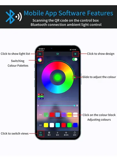 110cm USB Car Interior LED Central Control Atmosphere Lights Streamer Magic Color With Remote Control &amp; App Control