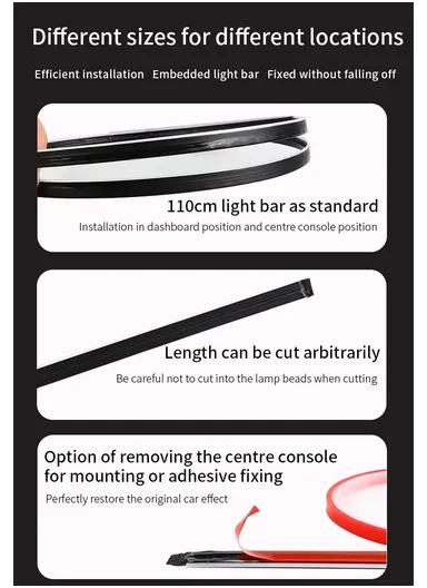 110cm USB Car Interior LED Central Control Atmosphere Lights Streamer Magic Color With Remote Control &amp; App Control