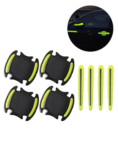 8 Pcs Car Door Handle Protection Sticker Car Side Reflective Sticker &amp; Car Handle Paint Scratch Film For Car Safety - Green