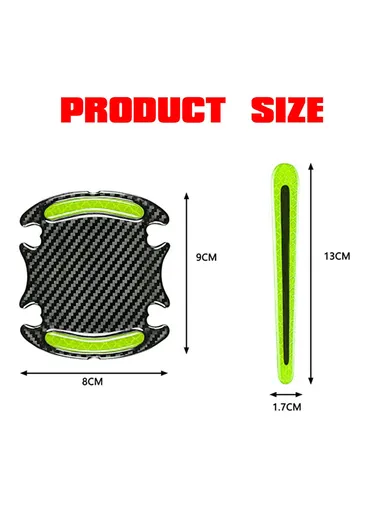 8 Pcs Car Door Handle Protection Sticker Car Side Reflective Sticker &amp; Car Handle Paint Scratch Film For Car Safety - Green