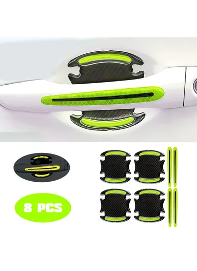 8 Pcs Car Door Handle Protection Sticker Car Side Reflective Sticker &amp; Car Handle Paint Scratch Film For Car Safety - Green