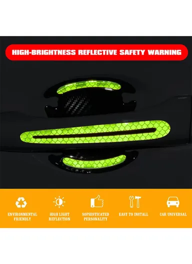 8 Pcs Car Door Handle Protection Sticker Car Side Reflective Sticker &amp; Car Handle Paint Scratch Film For Car Safety - Green