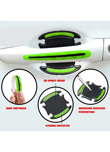 8 Pcs Car Door Handle Protection Sticker Car Side Reflective Sticker &amp; Car Handle Paint Scratch Film For Car Safety - Green