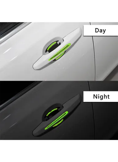 8 Pcs Car Door Handle Protection Sticker Car Side Reflective Sticker &amp; Car Handle Paint Scratch Film For Car Safety - Green