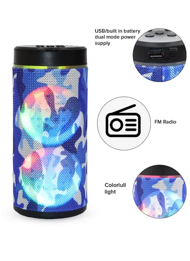 4W 500mAh Portable Flashing Colorful Light Wireless Bluetooth Speaker 125RGB (D7 x H17)cm-Blue