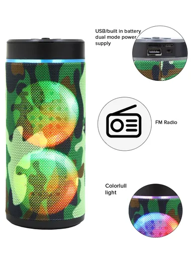 4W 500mAh Portable Flashing Colorful Light Bluetooth Wireless Speaker 125RGB (D7 x H17)cm-Green