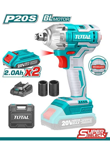 20V Lithium-ion Cordless Impact Wrench With 2Pcs 2.0Ah Battery Pack &amp; Charger TIWLI2038